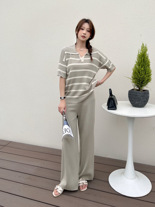 Fashion Suit Loose Striped Lapel Knitted Top Casual High Waist Knitted Suit