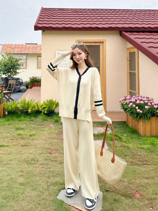 Knitted Suit Women Loose All Match Round Neck Top High Waist Slim Look Trendy Two Piece Trendy Trouser