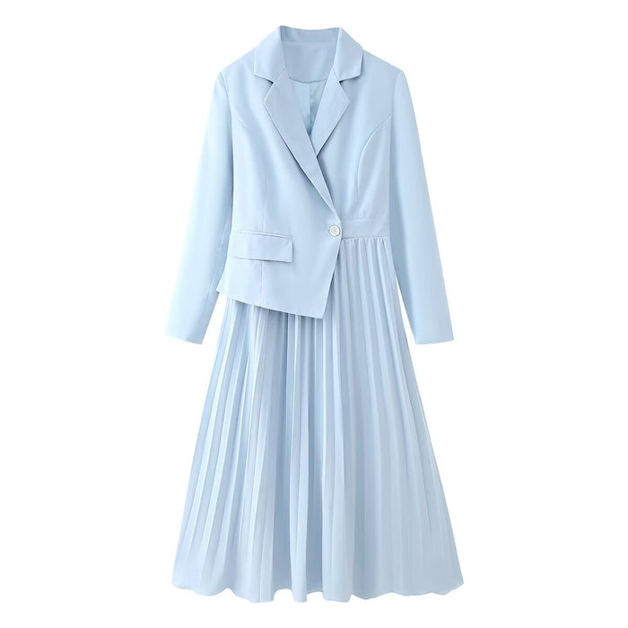 Spring Women Clothing Elegant Slightly Mature Stitching Pleated Business Dress