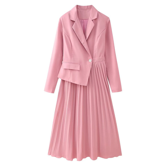 Spring Women Clothing Elegant Slightly Mature Stitching Pleated Business Dress