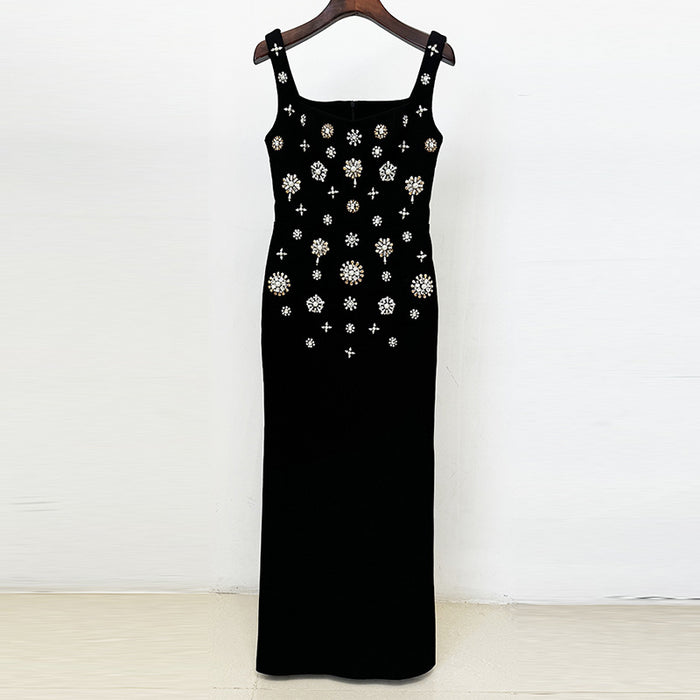 Heavy Industry Beads Diamond Elastic Vest Maxi Dress Maxi Dress