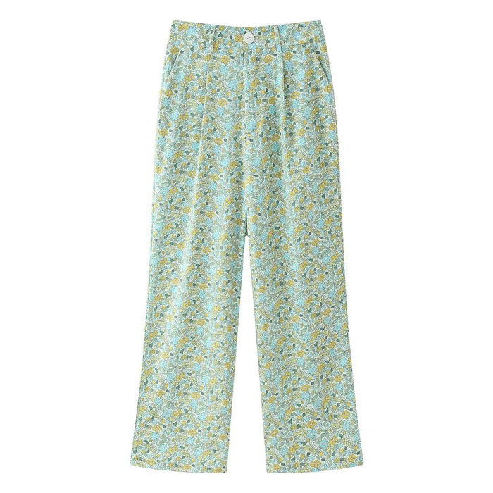 Spring Women Clothing Bowknot Printed Small Top Casual Trousers Suit