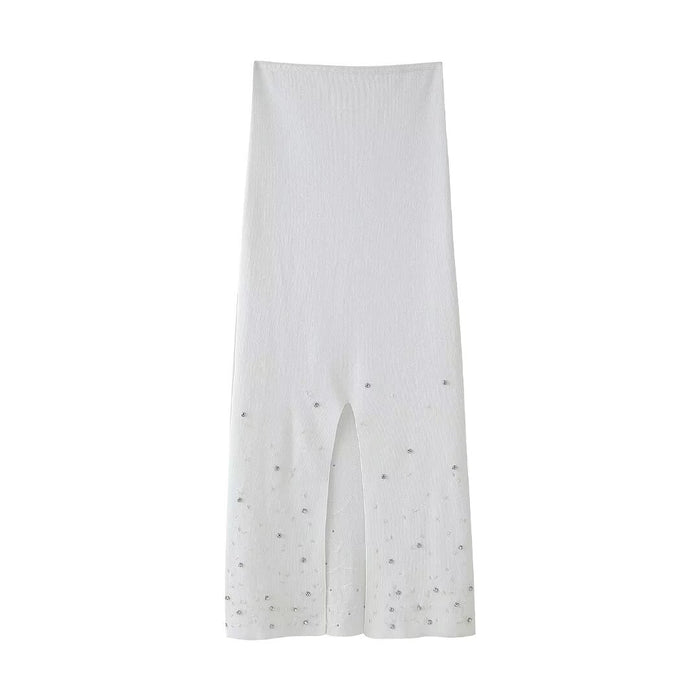 Beaded Short Knitted Top Women Midi Skirt Knitted Skirt Set