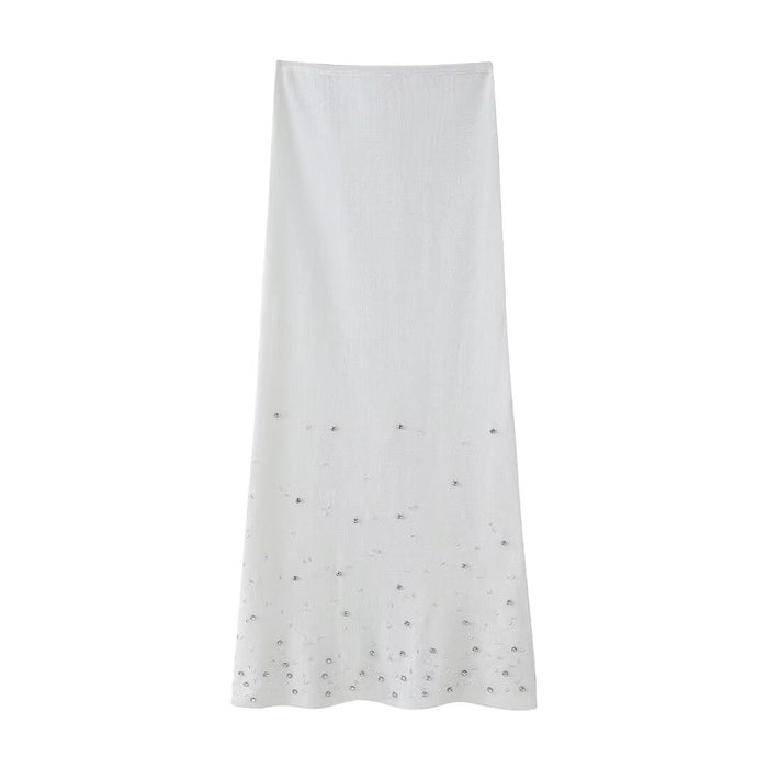 Beaded Short Knitted Top Women Midi Skirt Knitted Skirt Set