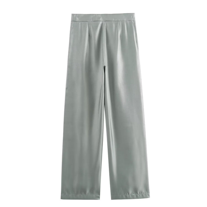 Women Clothing Summer High Grade Metallic Glossy Casual Metallic Trousers for Women Pant Sets