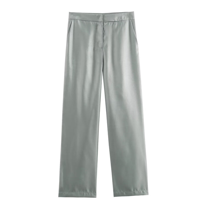 Women Clothing Summer High Grade Metallic Glossy Casual Metallic Trousers for Women Pant Sets