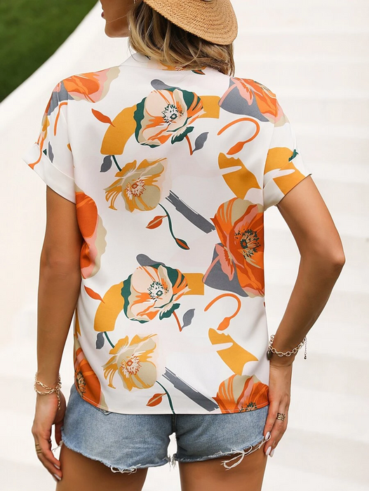 Women Clothing Summer Floral Short Sleeve Shirt