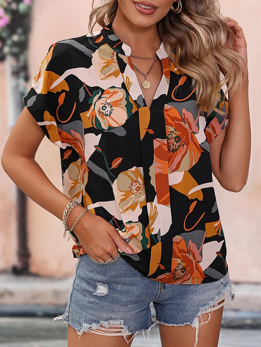 Women Clothing Summer Floral Short Sleeve Shirt