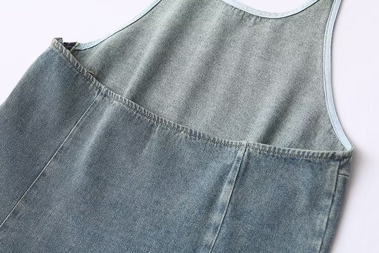 Spring Women Street Neck Sleeveless Sling Denim Top