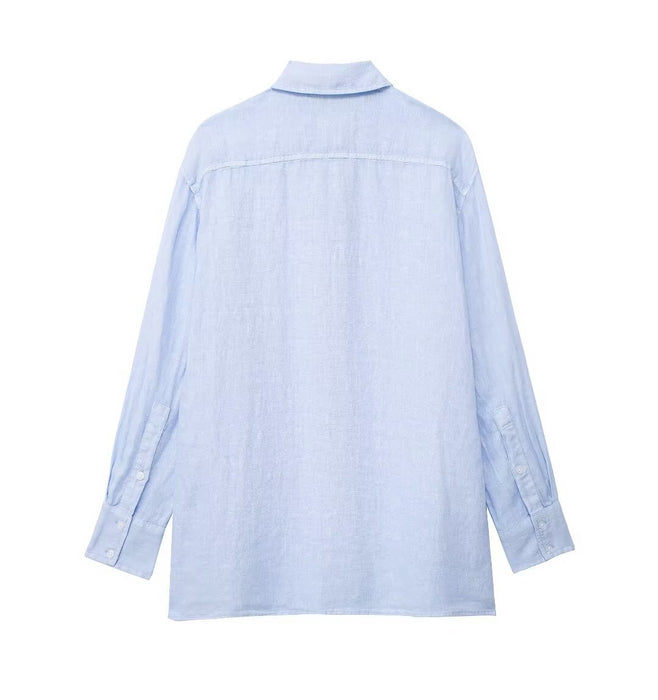 Spring Linen Loose Shirt Pleated Draping Pants