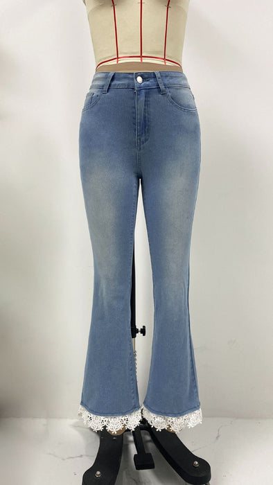 High Waist Slim Fit Skinny Jeans Women Small Fresh Trousers Lace Trousers