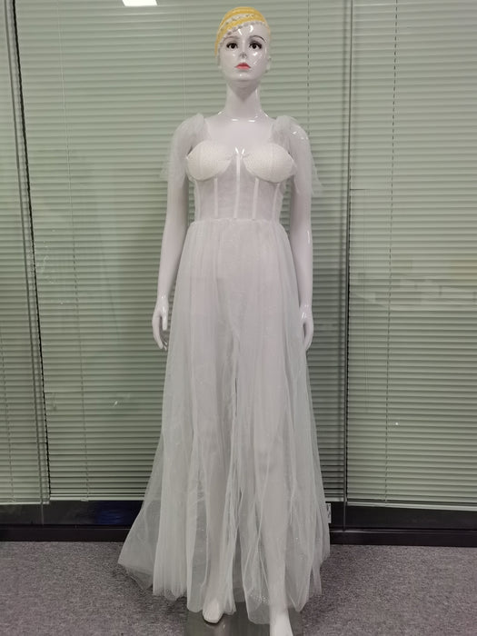 Women Clothing Sexy Sling Backless See-through Wedding Dress Split Dress