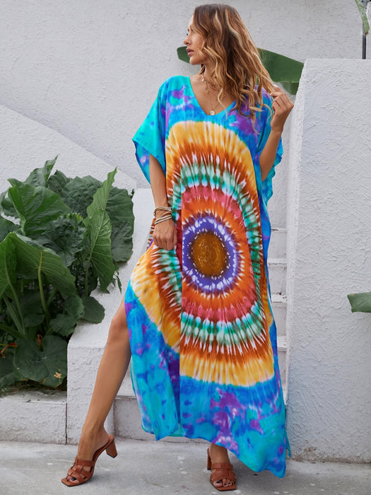 Women Summer Printed V Neck Elegant A Line Dress