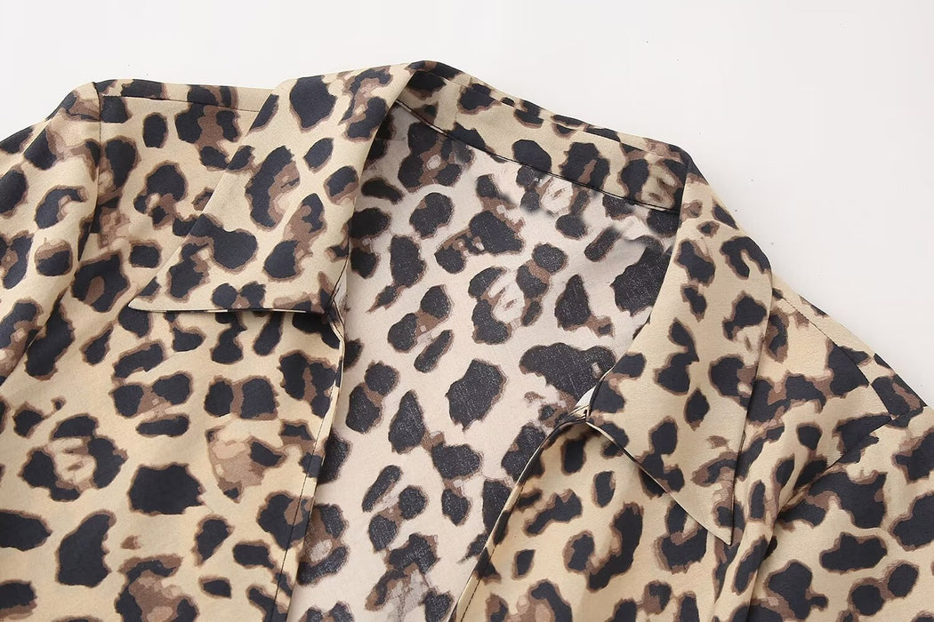 Summer Women Clothing Bowknot Decoration Animal Print Long Sleeve Shirt