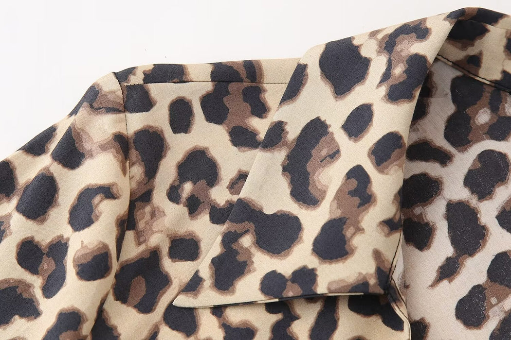 Summer Women Clothing Bowknot Decoration Animal Print Long Sleeve Shirt