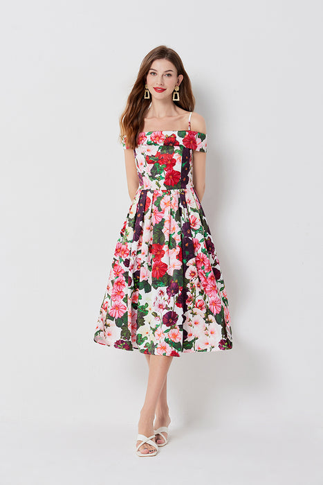 Women Summer Vacation Printed Floral A Line Dress