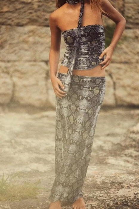 Women Clothing Printed Silk Net Tube Top Skirt