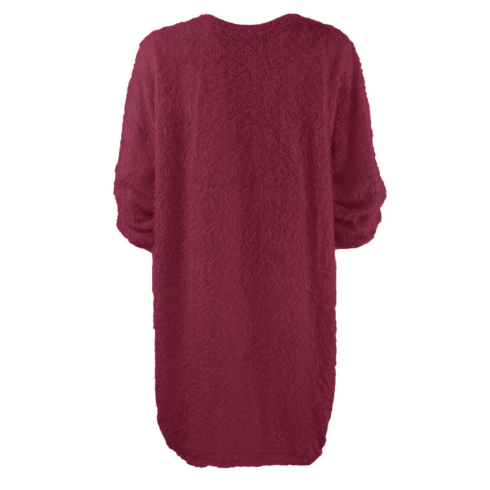 Autumn Winter Women Clothes Mid Length Long Sleeve Round Neck Loose Plush Dress