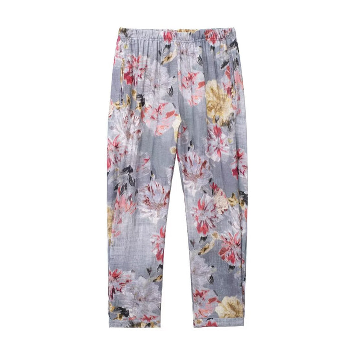 Women Clothing Summer Casual Comfortable Printed Linen Shirt Printed Linen Trousers