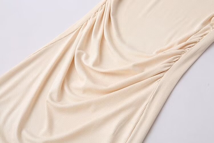 Women Clothing Summer Pleated Decorative Rib Slim Fit Dress