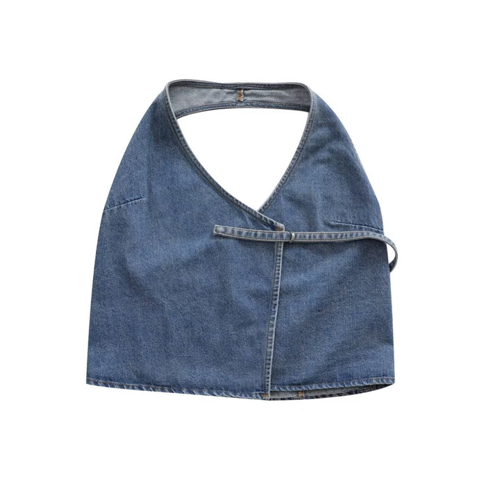 Summer Denim Hanging Collar Top Women Small Spaghetti Strap Camisole Top