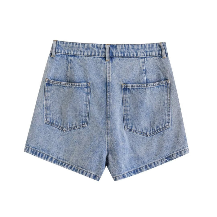 Summer Double Breasted Buckle All Match Denim Short Pantskirt Women