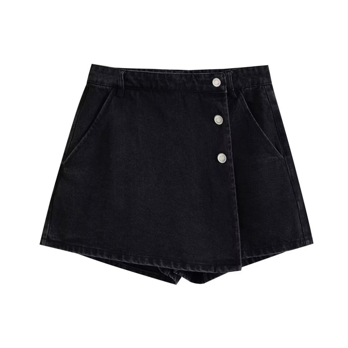 Summer Double Breasted Buckle All Match Denim Short Pantskirt Women