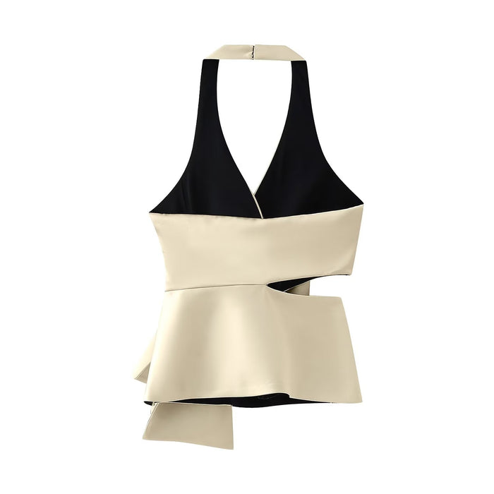 Summer Sexy Halter Bow Decoration Satin Texture Vest Top for Women