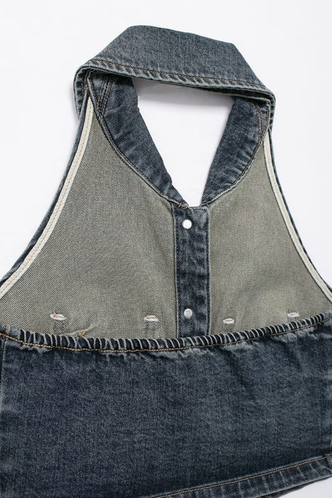 Women Clothing Halter Backless Short Denim Shirt Top