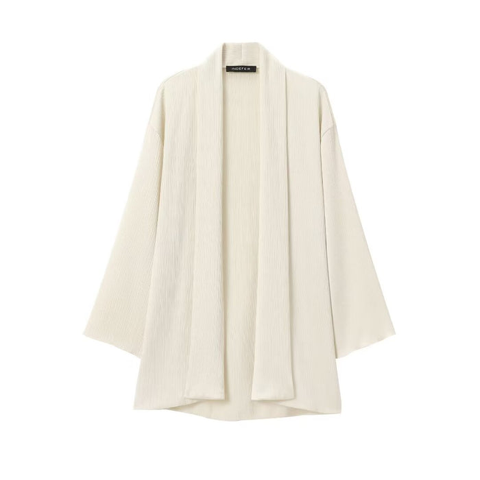 Women With Belt Pleated Kimono Coat Small Pleated Pants