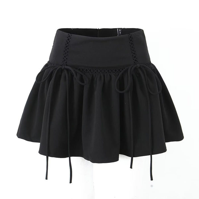 Summer Design Pleated Skirt Women Sexy Bow Tied High Waist Slimming A line Skirt