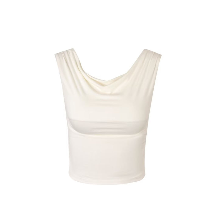 Sexy Swing Collar Sleeveless Pleated Vest Summer Sexy Slim Fit Short Women Top