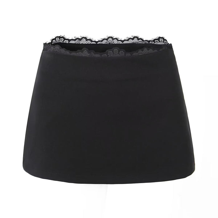 Summer Lace Stitching Anti Exposure Underpants Skirt Solid Color Skirt