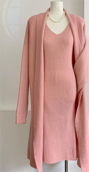 Autumn Winter Knitting Suit Women Elegant Vest Dress Long Cardigan Coat