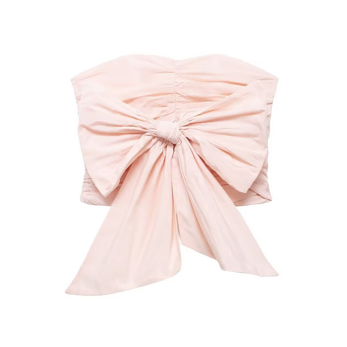 Women Clothing Summer Bowknot Decoration Tube Top Taffeta Top