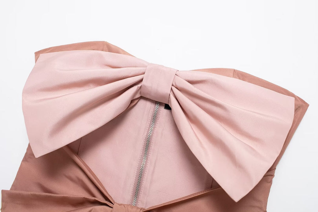 Women Clothing Bowknot Decoration Open Design Taffeta Tube Top