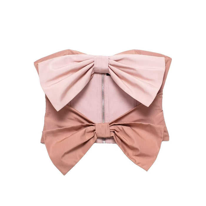 Women Clothing Bowknot Decoration Open Design Taffeta Tube Top