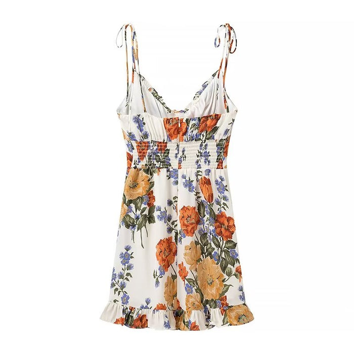 Summer Women Floral Print High Waist Sexy Side Split Hem Sling Dress