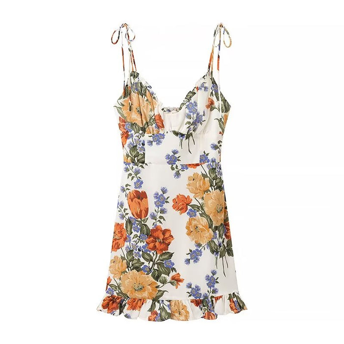 Summer Women Floral Print High Waist Sexy Side Split Hem Sling Dress