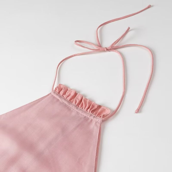 Women Sexy Backless Halter Pink Laminated Cotton Dress