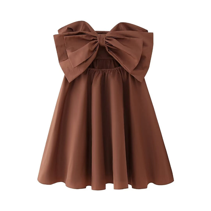 Women Clothing French Sweet Bowknot Decoration Tube Top Dress