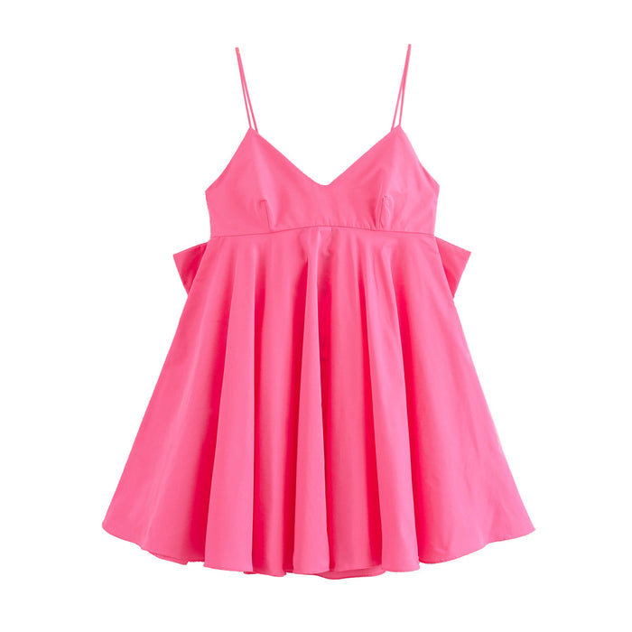 Women Clothing At Backless Pink Bowknot Decoration Taffeta Sexy Sling Short Dress