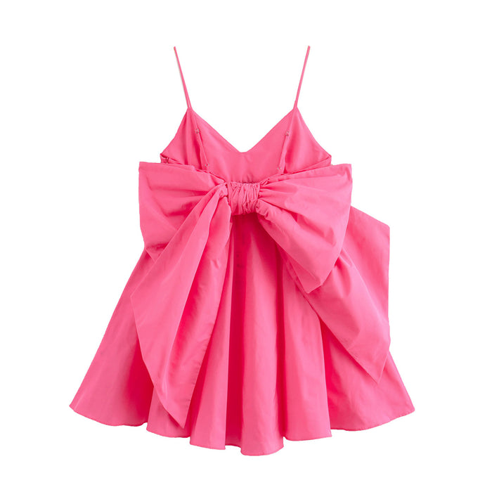 Women Clothing At Backless Pink Bowknot Decoration Taffeta Sexy Sling Short Dress