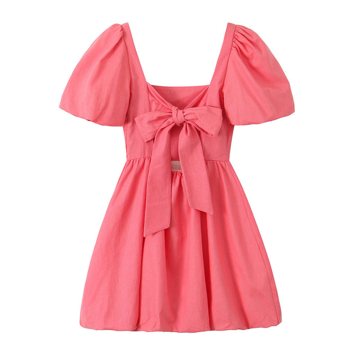 Summer Linen Blend Bowknot Decoration Mini Dress