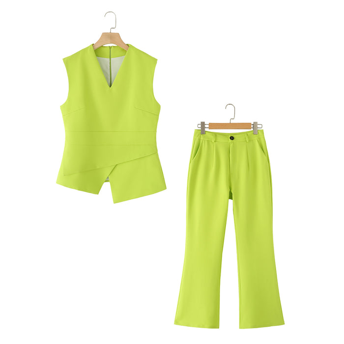 Summer Women V neck Vest Slim Trousers Set