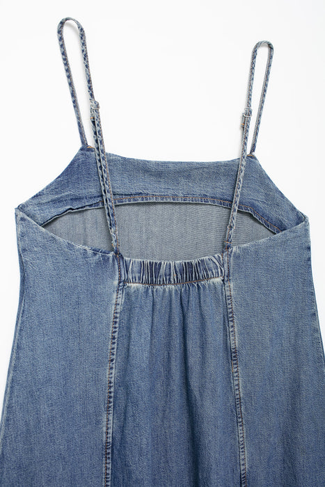 Women Clothing French Washed Denim Sling Dress Summer Loose Youthful Looking A Line Dress