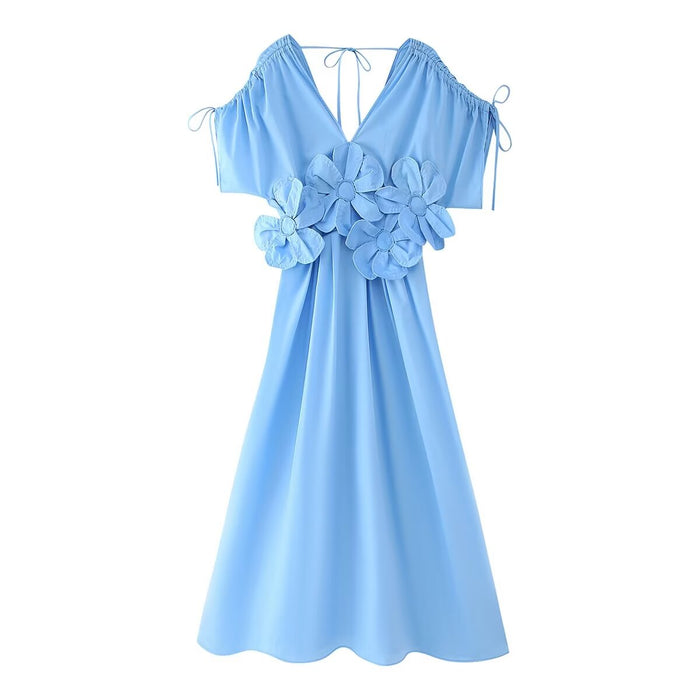 French Tea Break Elegant Dress Autumn V neck Applique Stitching A line Maxi Dress Women