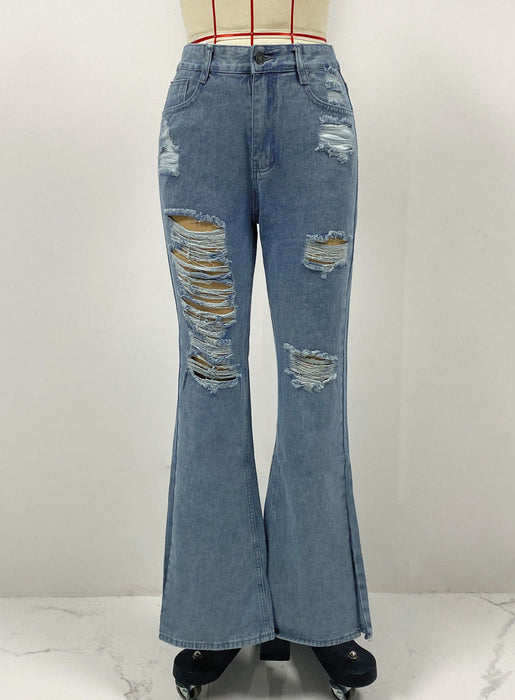 Women Jeans High Waist Broken Holes Pants Micro Pull Split Trousers