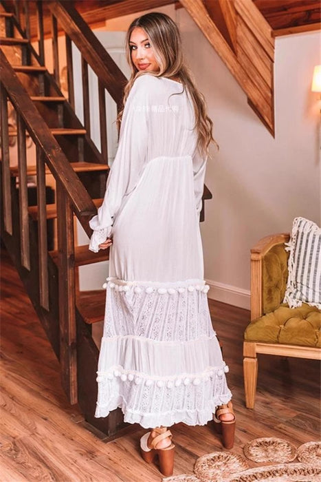 Women Spring Long Sleeve Dress With Floral Embroidery A Line Dress