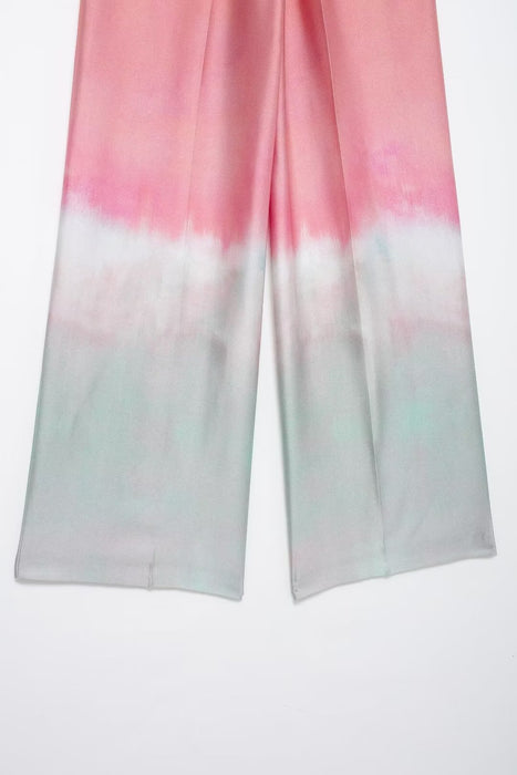 Long Sleeve Collared Tie Dye Printed Shirt High Waist Wide Leg Trousers